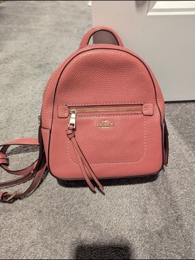 Coach Coral Pink Pebbled Leather Mini Backpack with Gold Hardware